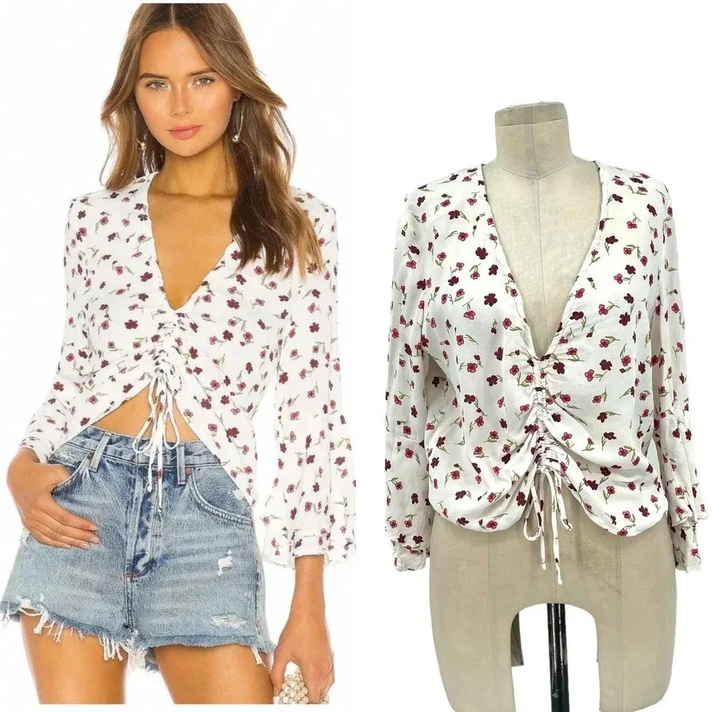 Flynn Skye Kirsty Ruched Tie Front Top in Dream Lover Floral Print Size Small